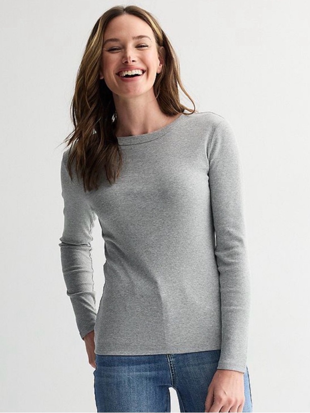 SO Slim Ribbed Long-Sleeve Top - Light Gray